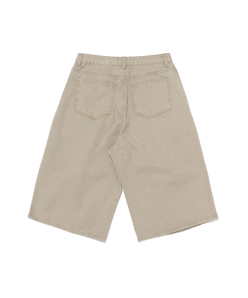 CARGOBROS Cotton Wide Curved Half Denim Pants (Beige)