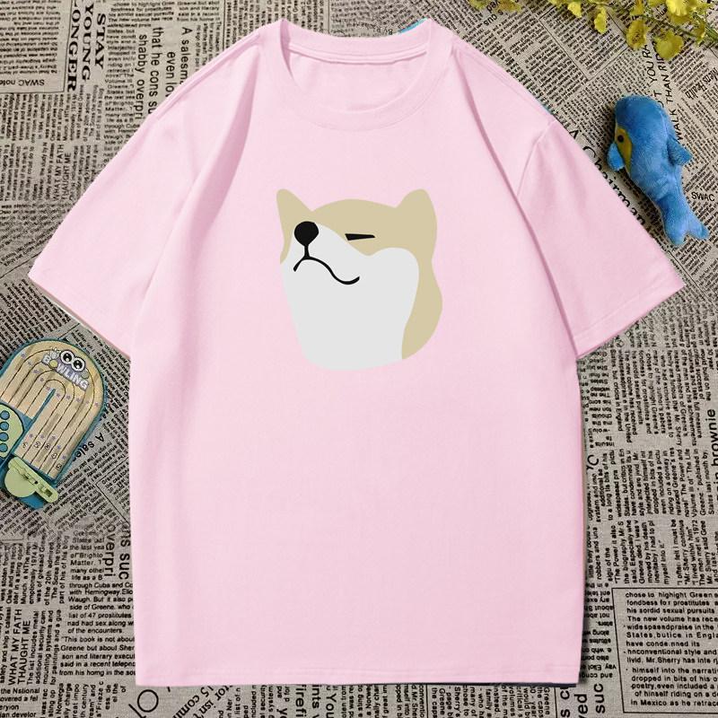 Japanese Trendy Childrens Short Sleeved Cartoon Shiba Inu Printed Pure Cotton Short Sleeved Round Neck Loose Parentchild Top