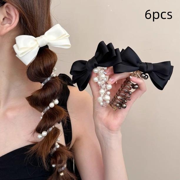 Chouchous à nœud élégants pour queue de cheval, accessoires, chouchous torsadés en fil téléphonique, élastiques perlés, spirales élastiques pour cheveux pour femmes