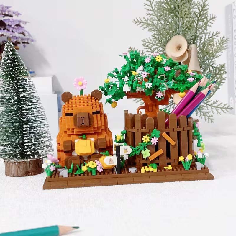 Capybara Building Block Pen Holder (Without Pens) - Multifunctional Desk Organizer For Office Supplies, Cosmetics, And Crafts, Perfect