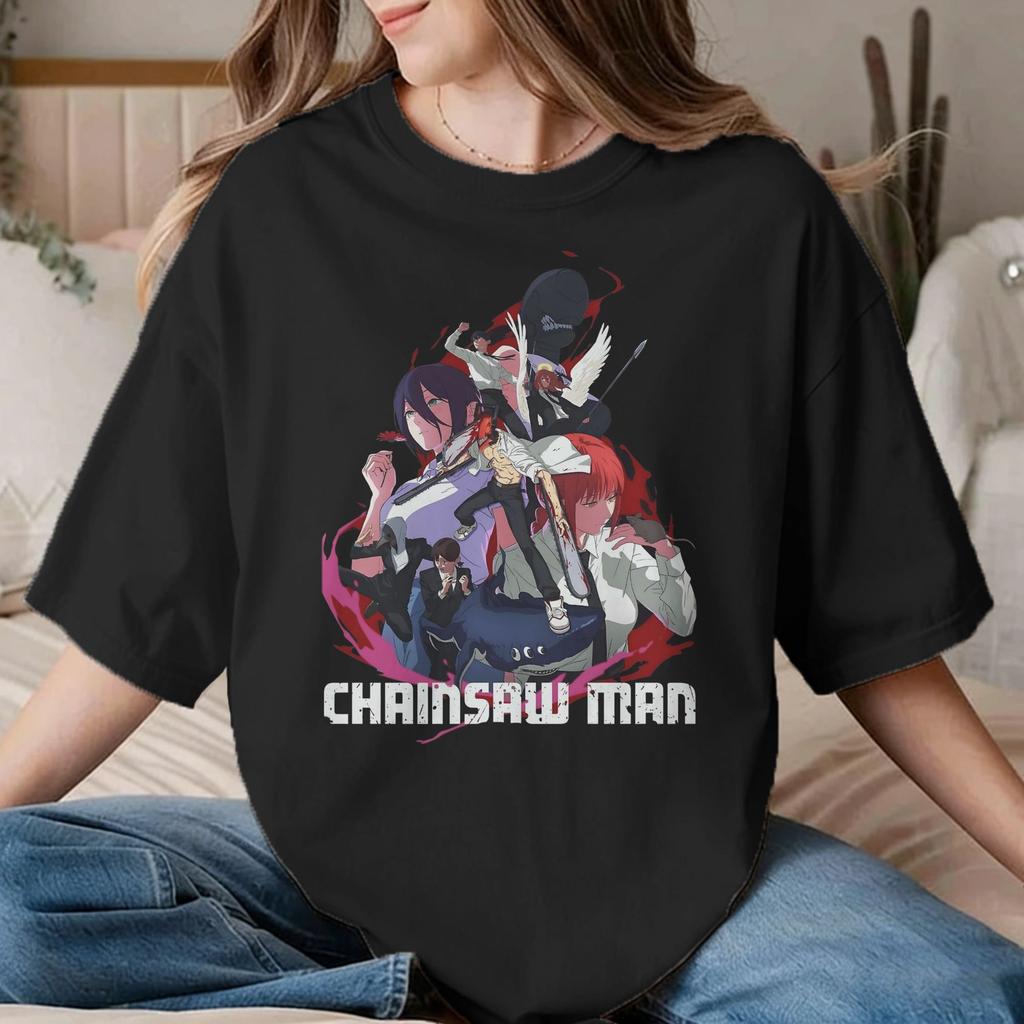 Vintage Chainsawunisexs Anime Tshirts Unisex Unisex Crew Neck Cotton T Shirt Reze Short Sleeve Tees Graphic Printed Clothing