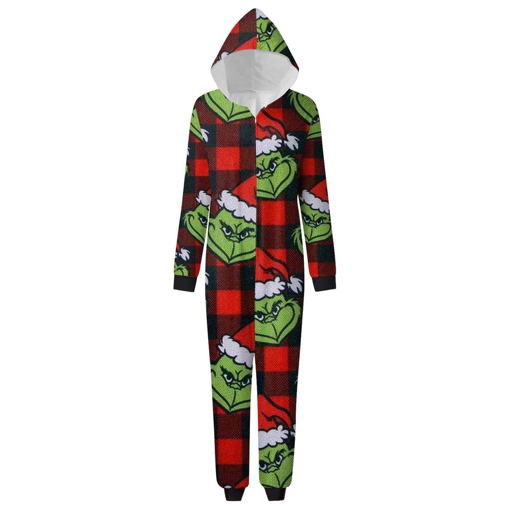 Parent-Christmas Printed Parent-Child Hooded Zip One-piece Homewear