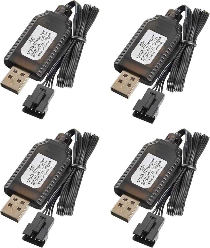 4Pcs Universal USB Charger for 7.4V 2S LiPo Battery with 4PIN SM-4P – Compatible with RC Car Drone Boat – Overcharge Protection