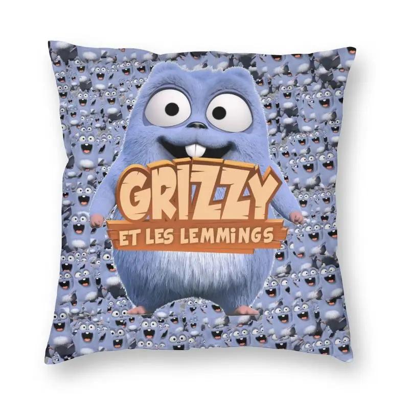 Happy Grizzy And The Lemmings Cushion Cover Sofa Home Decor Cartoon Lemmings Bear Square Throw Pillow Cover 45x45cm