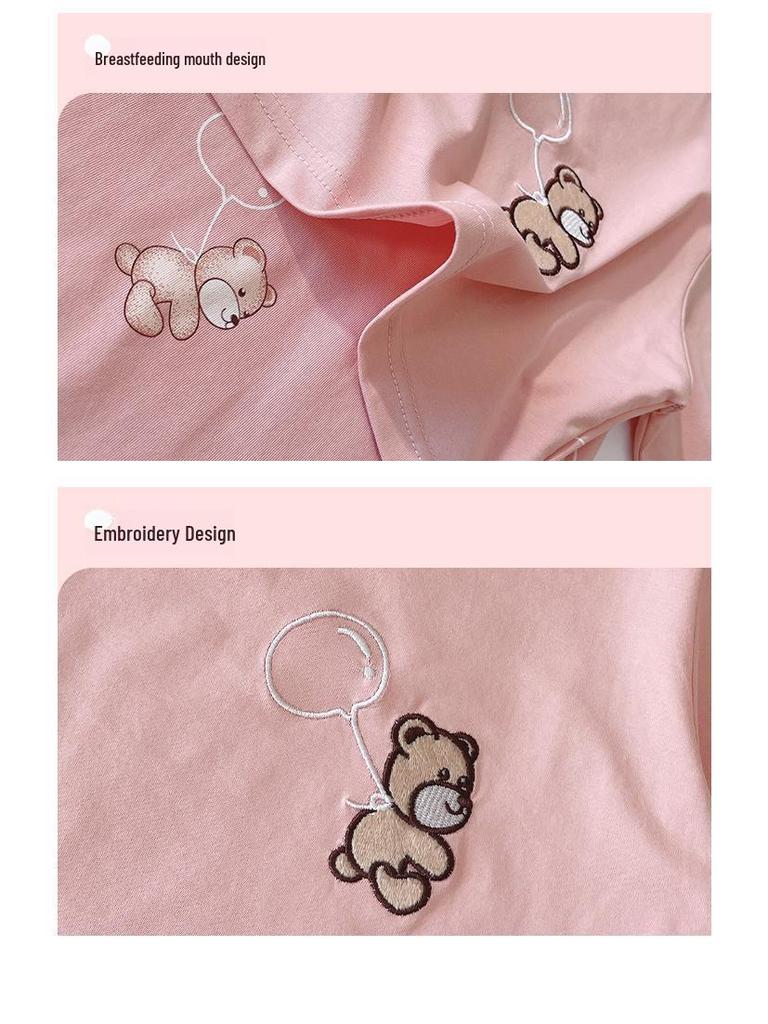 Pure Cotton Summer Nursing Nightgown for Pregnant Women - Short-Sleeve Maternity Feeding Dress