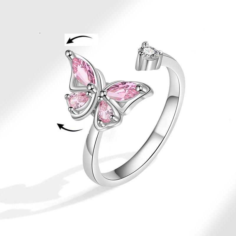 Cute Rabbit Animal Adjustable Open Rings For Women Crystal Anxiety Relief Spinning Rotate Freely Ring Jewelry Accessories