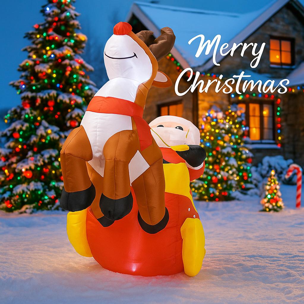 4.92FT Inflatable Toy Santa Sleigh Reindeer with LED Home Ornament Holiday Gifts Xmas Decorations for Yard Christmas Supplies
