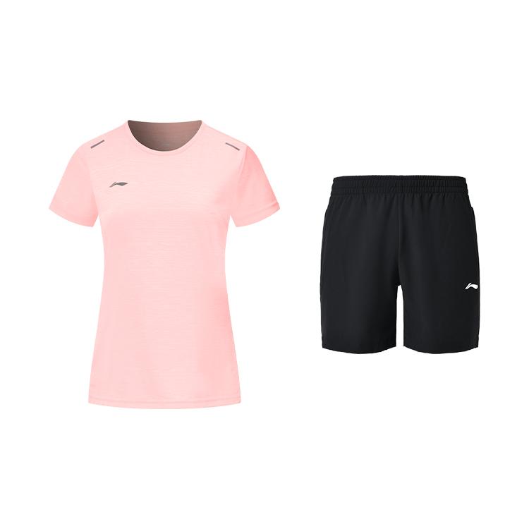 

Li-Ning Однотонная Дышащая Удобная Футболка с Круглым Вырезом и Коротким Рукавом для Бега, Спортивная, Универсальная, Быстросохнущая, Повседневный Комплект ATST432-9+AKSUA22-1 XL