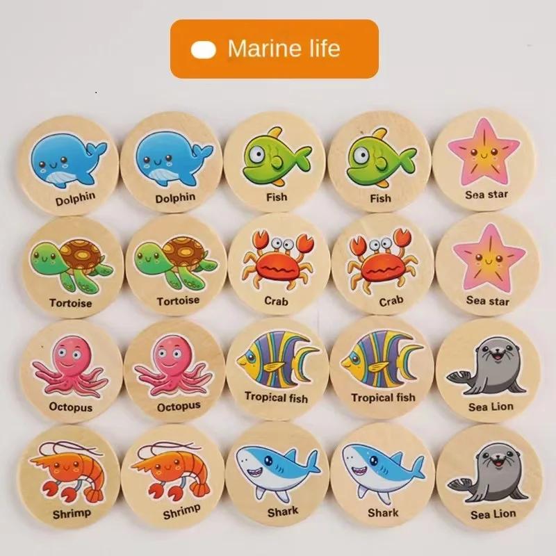 Wooden Montessori Puzzle Game Animal Memory Matching Toy Find The Same Pattern Toys for Kids Thinking Training Brain Development