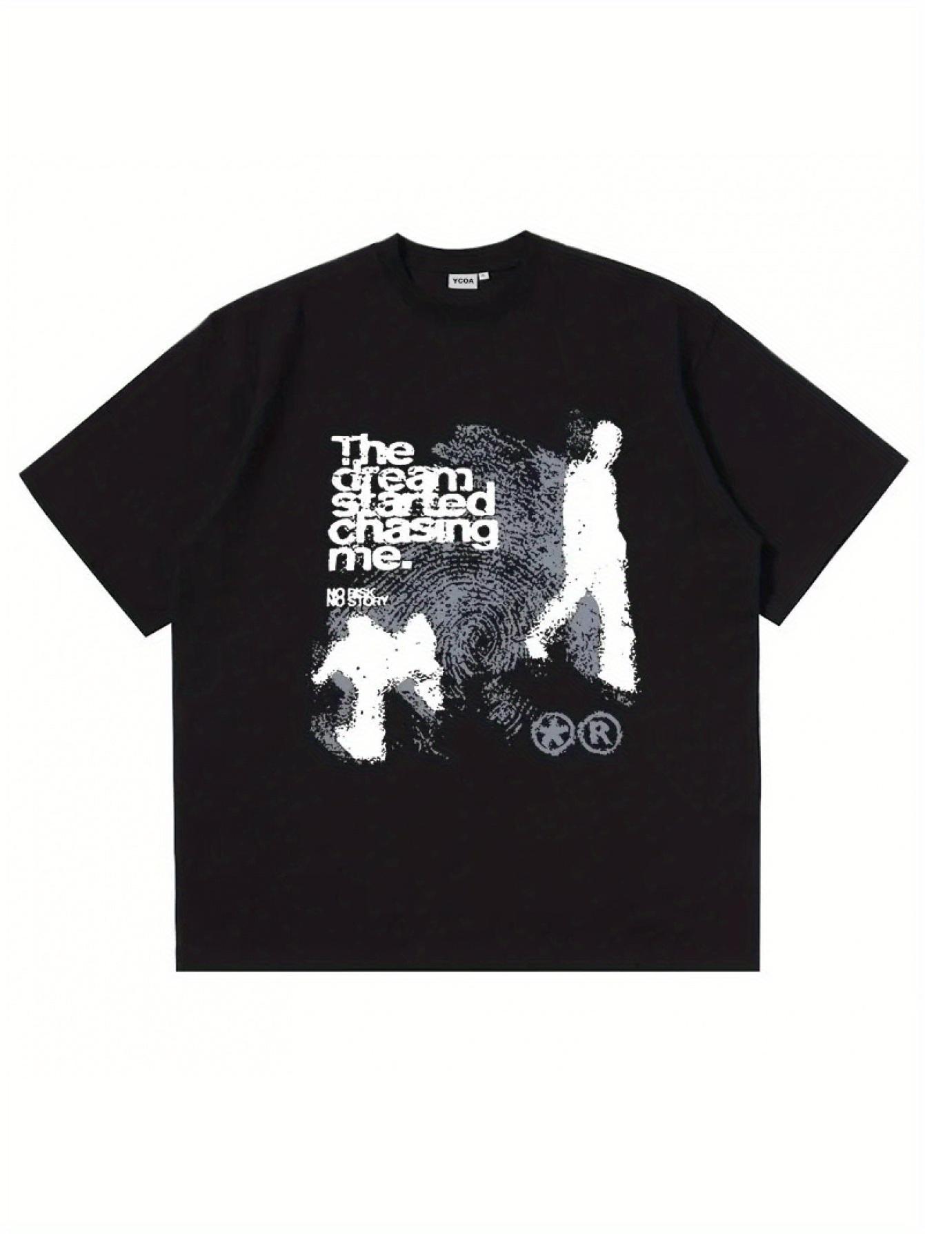 Men S Short-Sleeve Tee - Y2K Harajuku Street Retro Geometric Shadow Print Tee XL