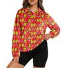 Women's Stand Collar Pullover Long Sleeve Top Christmas Print Sports Top