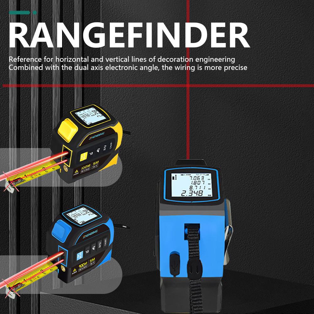 Portable Tape Measure 4-in-1 Laser Digital Measuring Tape High Precision Rangefinder Laser Distance Meter LCD Screen Display