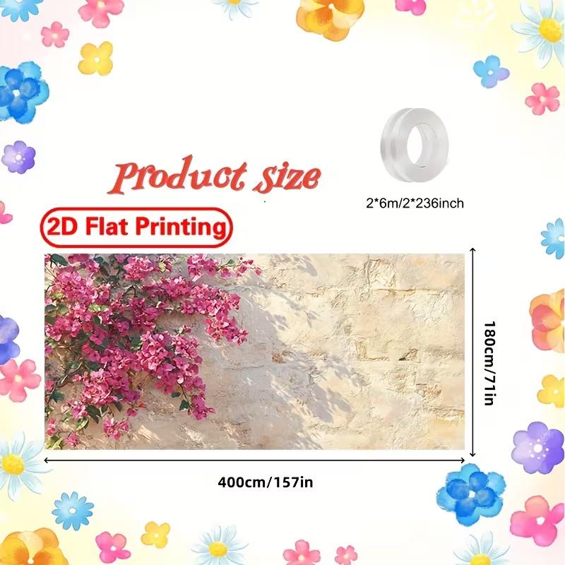 2D Bougainvillea Stone Wall Garage Door Cover Mediterranean Floral Banner