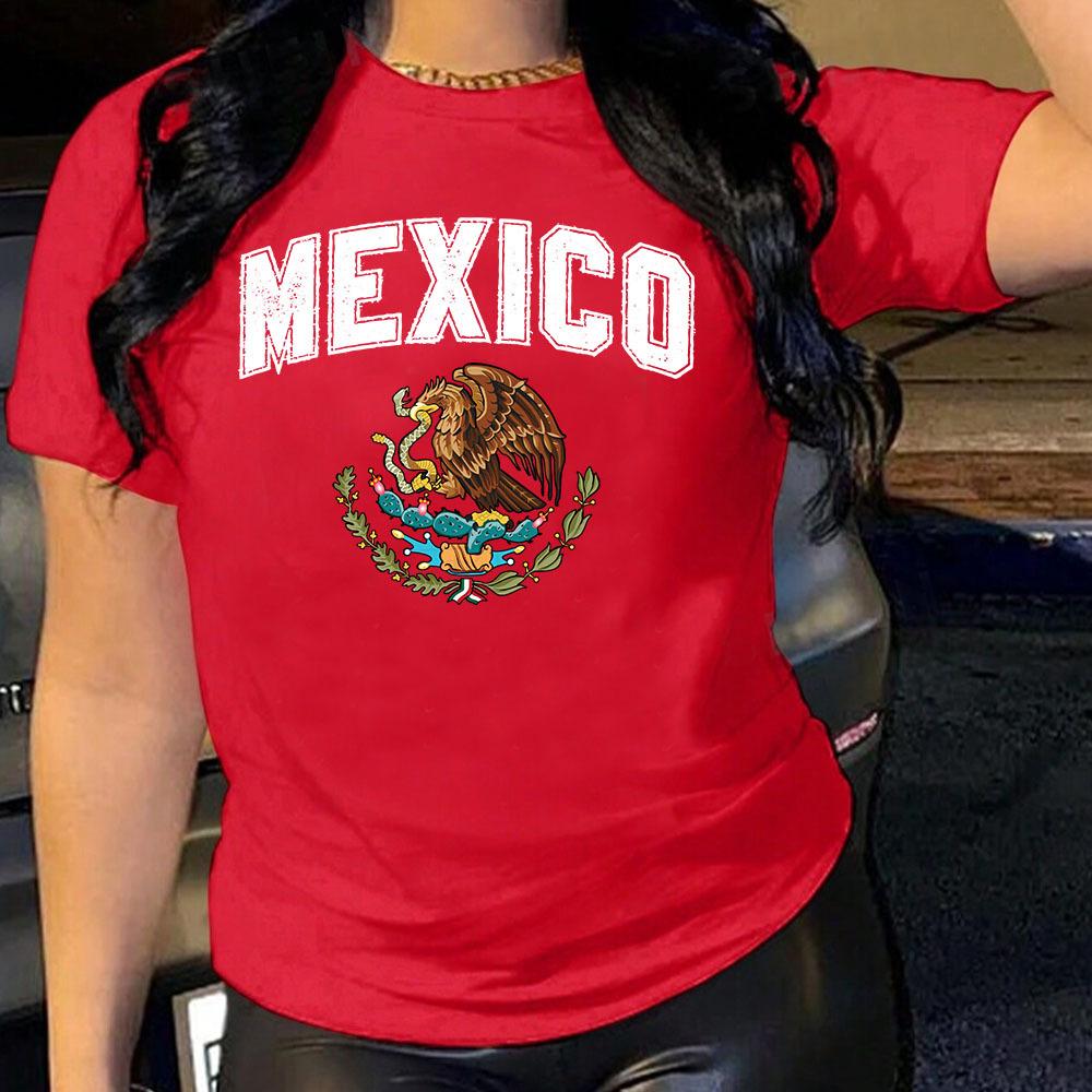 MEXICO Pattern Cotton T-Shirt Short Sleeve Round Neck Women 2d Print Tops