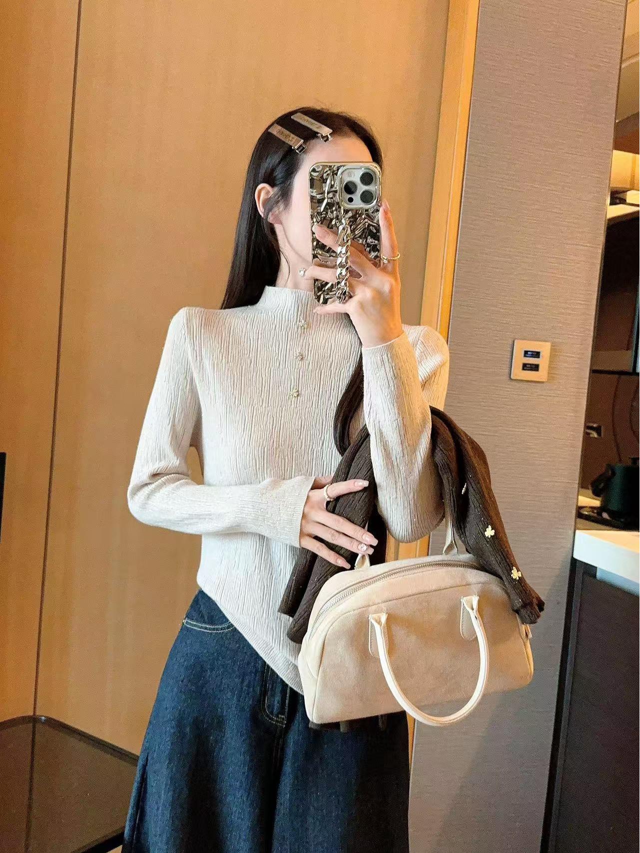 

Женский осенне-зимний трикотажный свитер высокого класса в пасторальном стиле с полувысоким воротником One Size (45-62.5 kg) абрикосовый