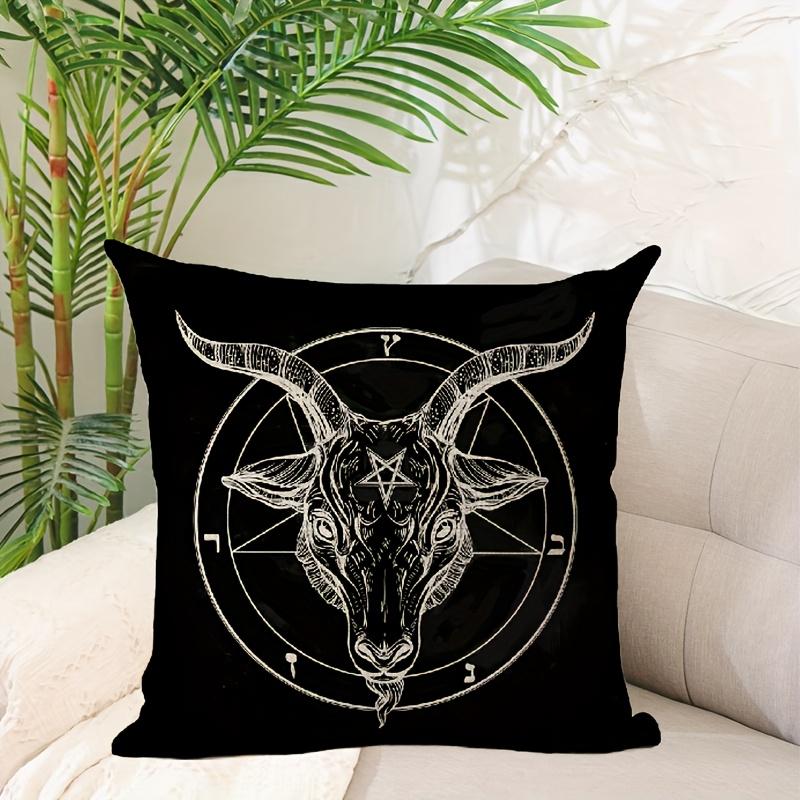 1Pc 2D Flat Gothic Occult Goat Throw Pillow Cover, Dark Art Themed Cushion Cases For Goth Home Decor, Perfect For Halloween
