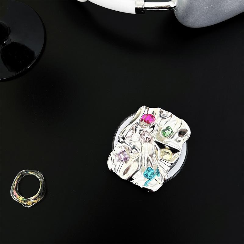

Metal Plating Folded Mobile Phone Airbag Bracket Magnetic Suction Removable Retractable Rhinestone Gem Wind Support Bracket