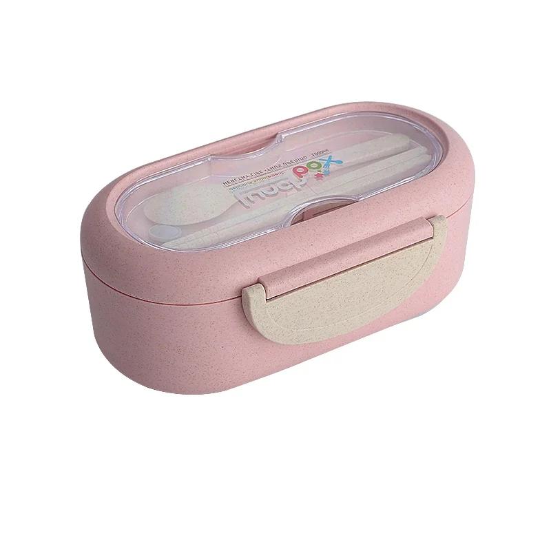 Children Kids School Portable Bento Box Bag, Office Dinnerware Food Storage Container, Leakproof Wheat Straw Lunch Box Microwave