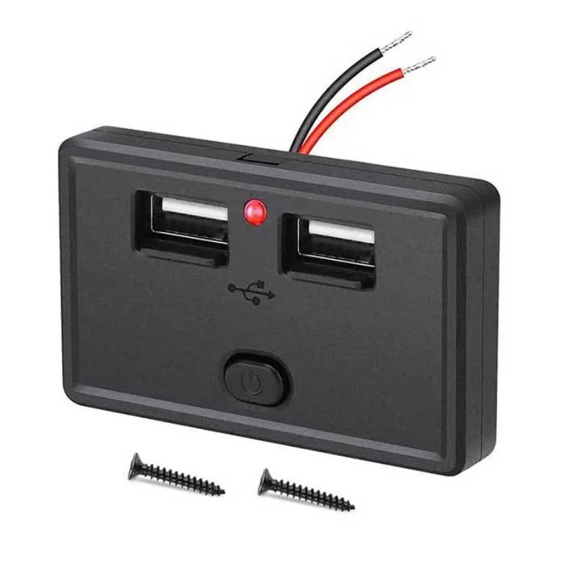 

12 В/24 В USB-розетка 4,8 А, двойное зарядное гнездо USB, водонепроницаемая автомобильная зарядная панель с кнопочным переключателем для автомобиля, морской лодки, автофургона, автобуса, грузовика красный
