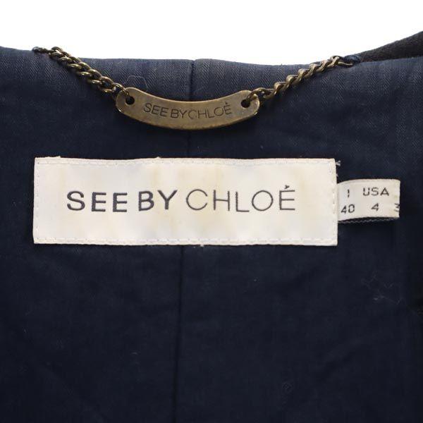 SEE BY CHLOE Cotton Filling Wool Coat 4 Navy Hood Women Used