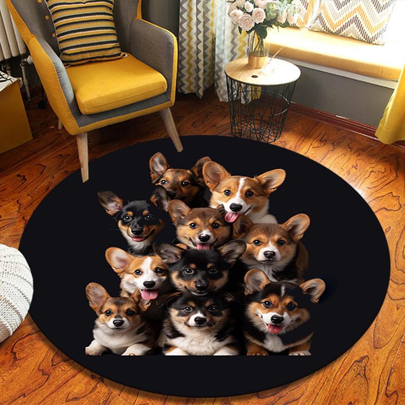 Dogs Round Area Rug,Carpet Rug for Living Room Bedroom Sofa Playroom Decor,Non-slip Floor Mat