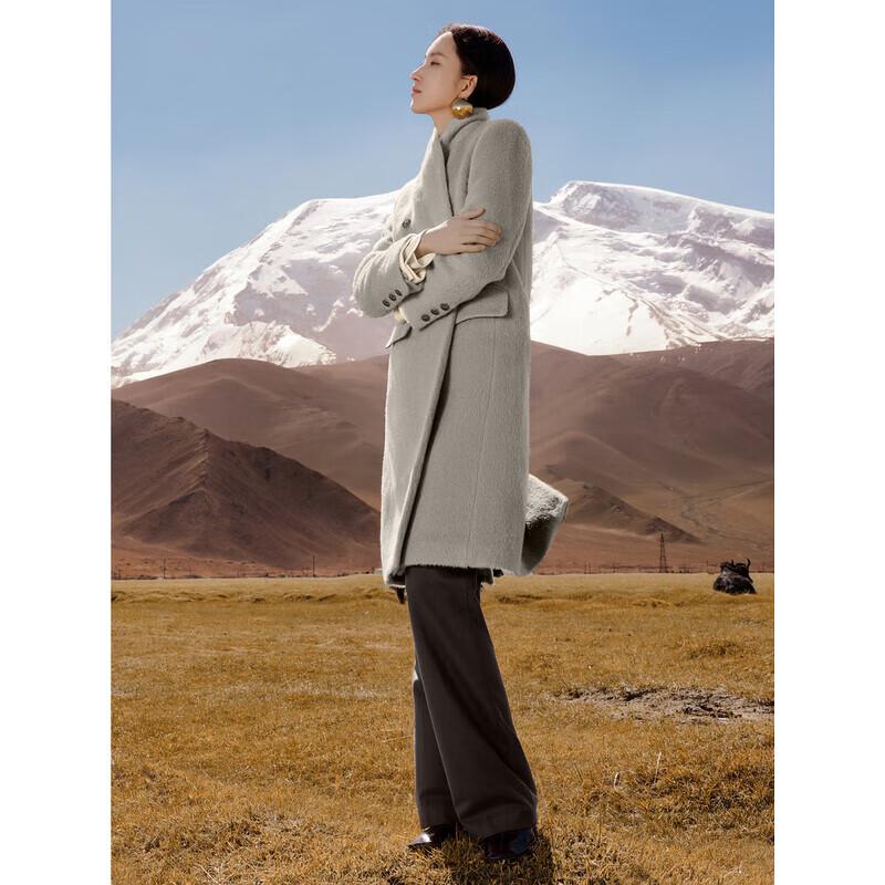 JUZUI ANNACO Women's Double-Breasted Suri Alpaca Wool Long Coat