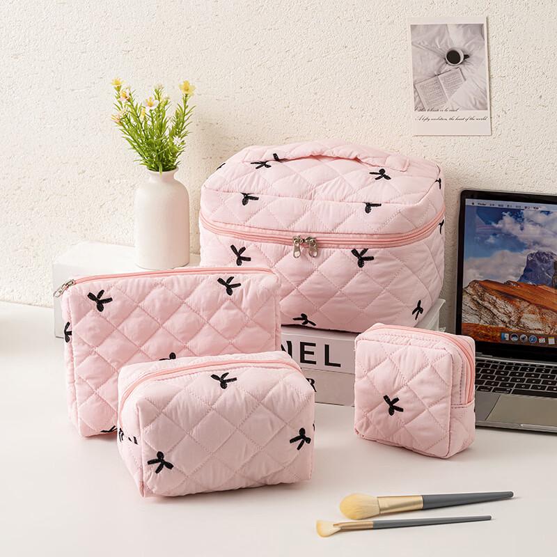 Quilted Bowknot Cosmetic & Wash Bag Travel Set