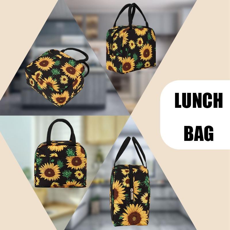 Digital Printed Pattern Insulated Lunch Bag with Handle, Aluminum Foil Cold Pack, Lunch Storage Bento Bag, Fresh-keeping Bag