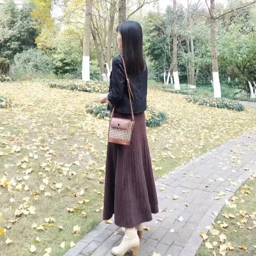 Winter Mink Knit Skirt Women Long A Line Sweater Skirts Thick and Warm
