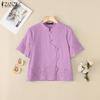 ZANZEA Women Casual Stand Collar Summer Short Sleeve Crochet Blouse
