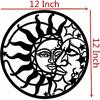 PHJYMXZSNA Outdoor Sun and Moon Wall Decor,Metal Wall Art for Living Room Sculpture Black Sun Moon and Stars Home Wall Hanging, 12 Inch
