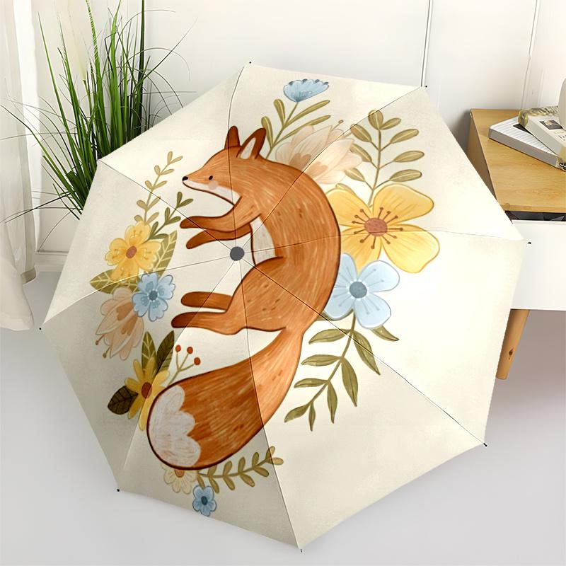 1pc Fox Flowers Automatic Open/close Umbrella, 8-Rib sturdy structure, Portable Travel Umbrella, Parties, Everyday Use,45