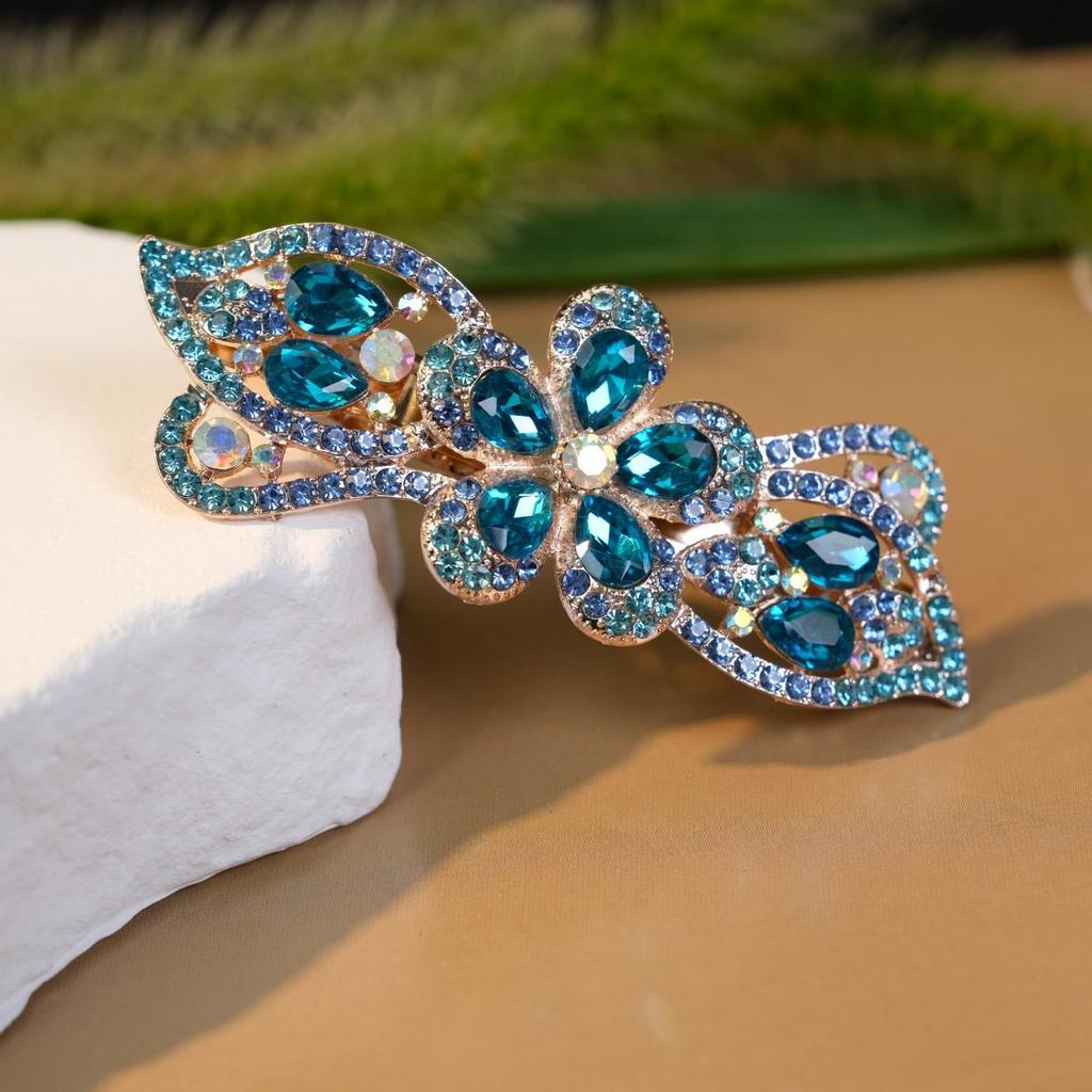 Korean Style Rhinestone Crystal Hair Clip - Adult Large Spring Clip for Ponytails