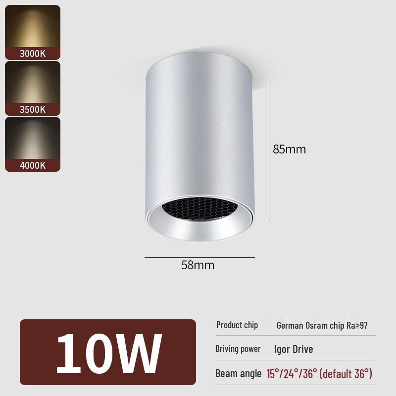 Surface-Mounted Cylinder Spotlight, Anti-Glare Honeycomb, Full Spectrum, Ceiling Light for Bedroom and Living Room.