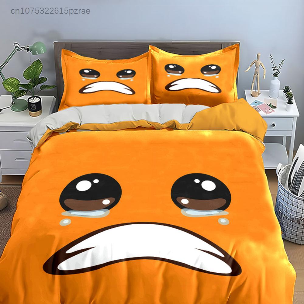 Cute Crying Orange Face Emoji 3PCS Bedding Set Soft Microfiber Duvet Cover Pillowcase Set For Kids Teens Bedroom Decor