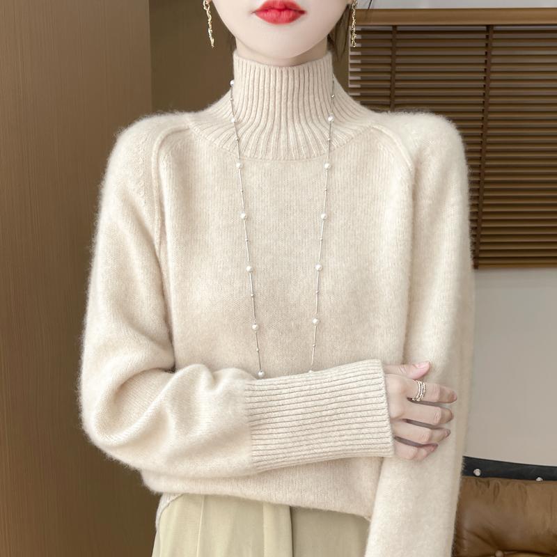 Women's Cashmere Sweater Qinghe Cashmere 30% Cashmere 70% Wool Warm and Fashionable All-match Autumn and Winter
