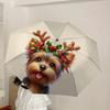 1pc Christmas Yorkshire Terrier with Antlers Umbrella with Plastic Handle,Suitable for All Seasons Home Travel Outdoor UmbrellaDD234