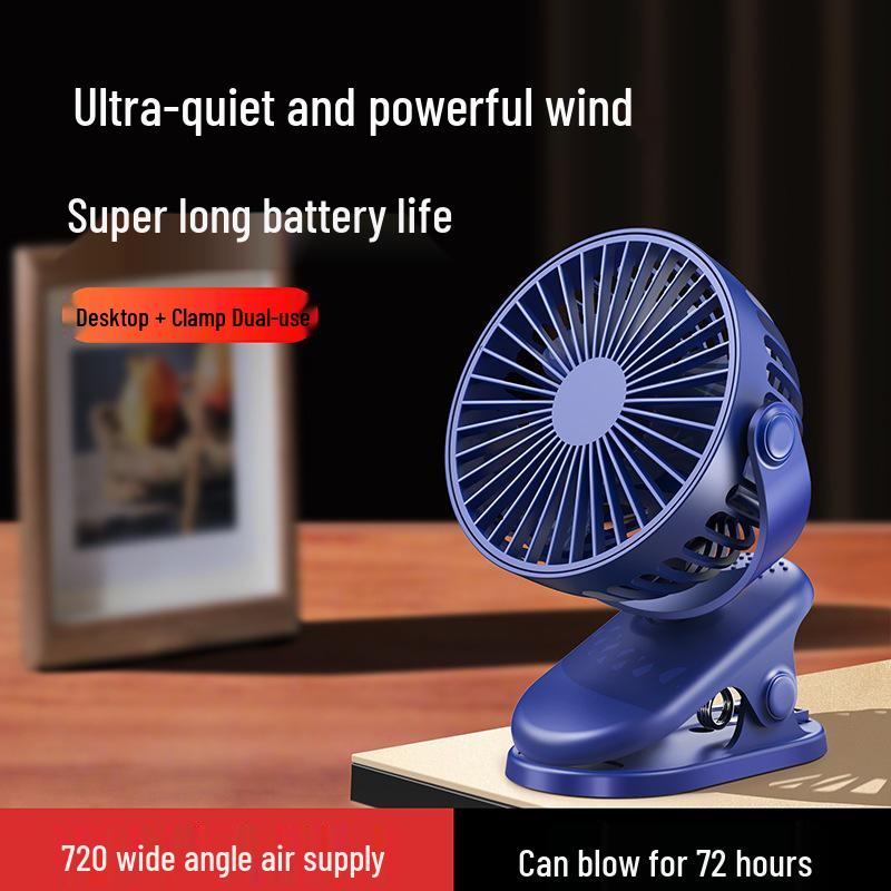 USB Rechargeable Silent Clip-On Fan: Portable Mini Desktop with Strong Airflow