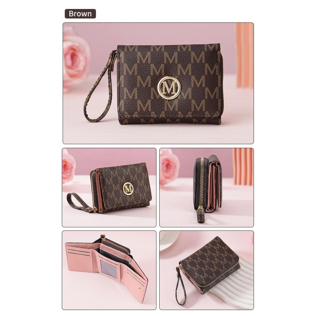 Women's Short Wallet with Three Fold Zipper and Small Wallet, Simple and Fashionable with Old Pattern Card Bag