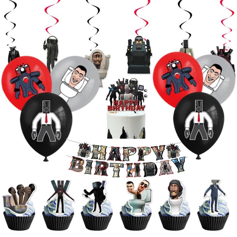Skibidi Toilet Party Decoration Set Fun And Colorful Birthday Balloons Flags And Cake Toppers