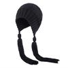 Solid Color Long Twist Braid Beanie Hat Ear Flaps Knitted Hat for Outdoor Sport
