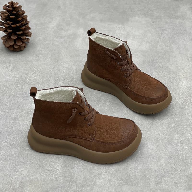 

Johnature Plush Warm Casual Women s Shoes Thick Soled Versatile Genuine Leather Slip-on Short Boots 40 кофейный