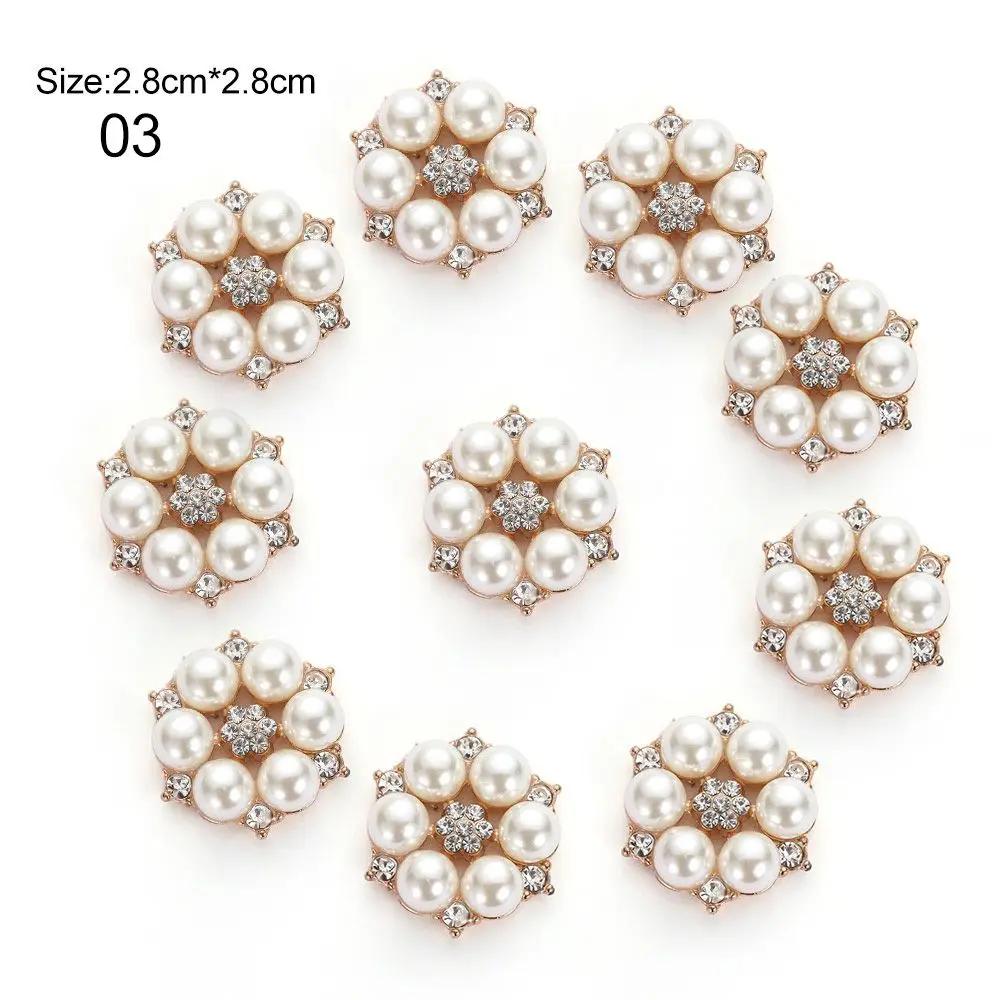 10Pcs Pearls Flower Button Garment Decorative Craft DIY Clothes Rhinestone Bow Sewing Supplies Wedding Decoration Accessories