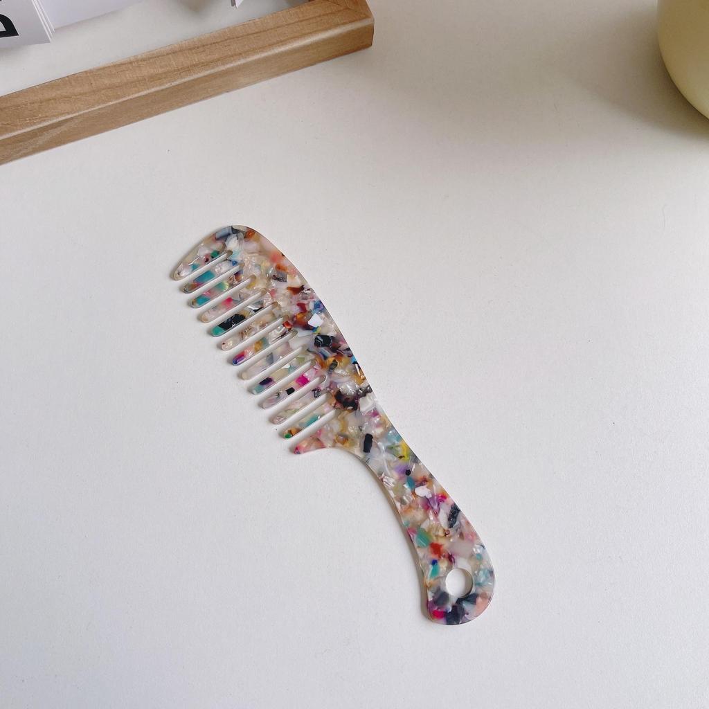 European & American Fashion Marble Texture Acetate Hair Comb - Large Handle, Anti-Static