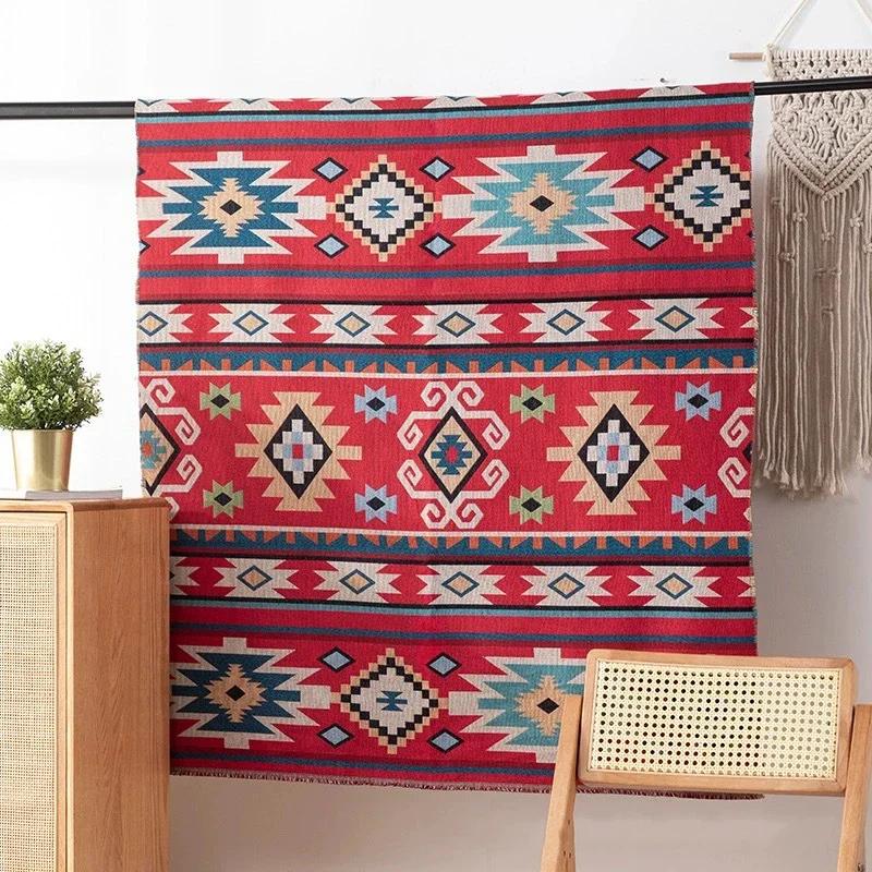 Ethnic Style Fabric Geometric Pattern Yarn Dyed Washable Jacquard Fabric for Home Textile DIY Sewing Background Decoration Cloth