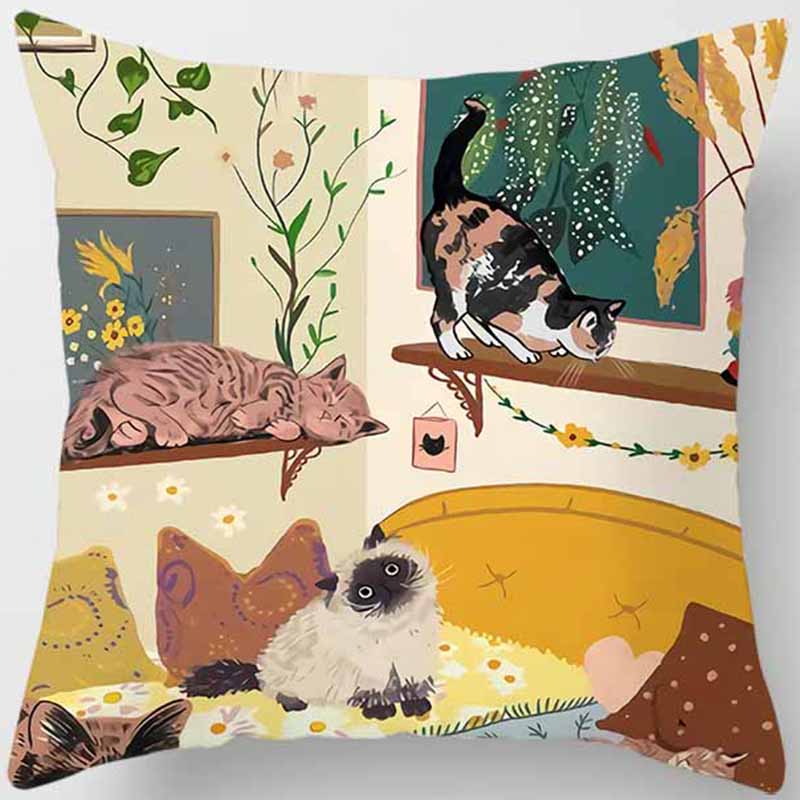 Cat Is Leisure Life Square Pillowcase for Home Decoration Car Sofa Cushion Cover Outdoor Seat Decoration Accessories 45x45cm