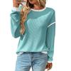 Women's Crew Neck Long Sleeve Top Loose Fit Streetwear Casual Sweater Color Block Patchwork Pullover Fall Knit Waffle Shirt