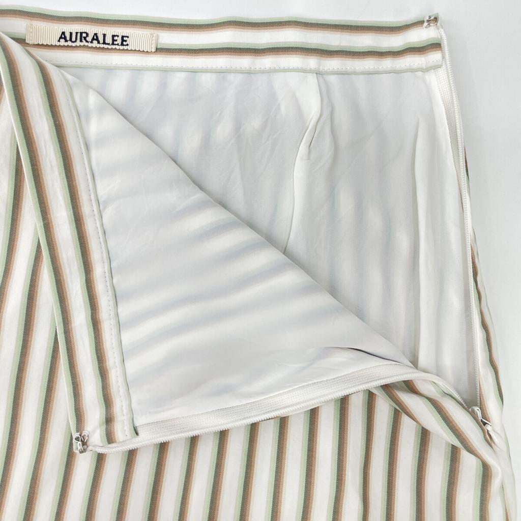 AURALEE A9Stainless Steel03TS Washed Finx Twill Stripe Long Skirt skirt 1 whiteUsed