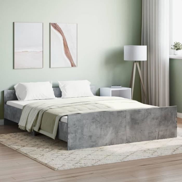 VidaXL Cadre de lit tête de lit et pied de lit gris béton 160x200 cm 3203764