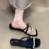 Thin Ribbon Rhinestone Bow Cool Slippers Women's Outer Wear 2025 New Fairy Style High-end Skirt Slippers Sandals